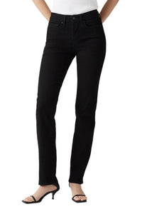 Black jeans worn by a person on a white background