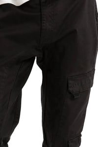 Black cargo pants on a white background