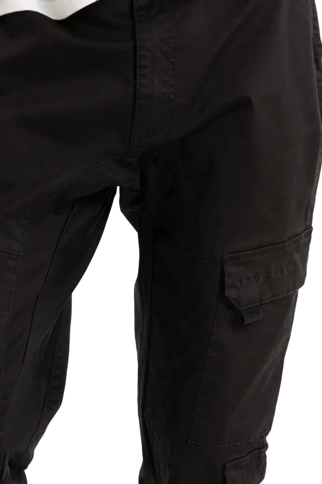 Black cargo pants on a white background