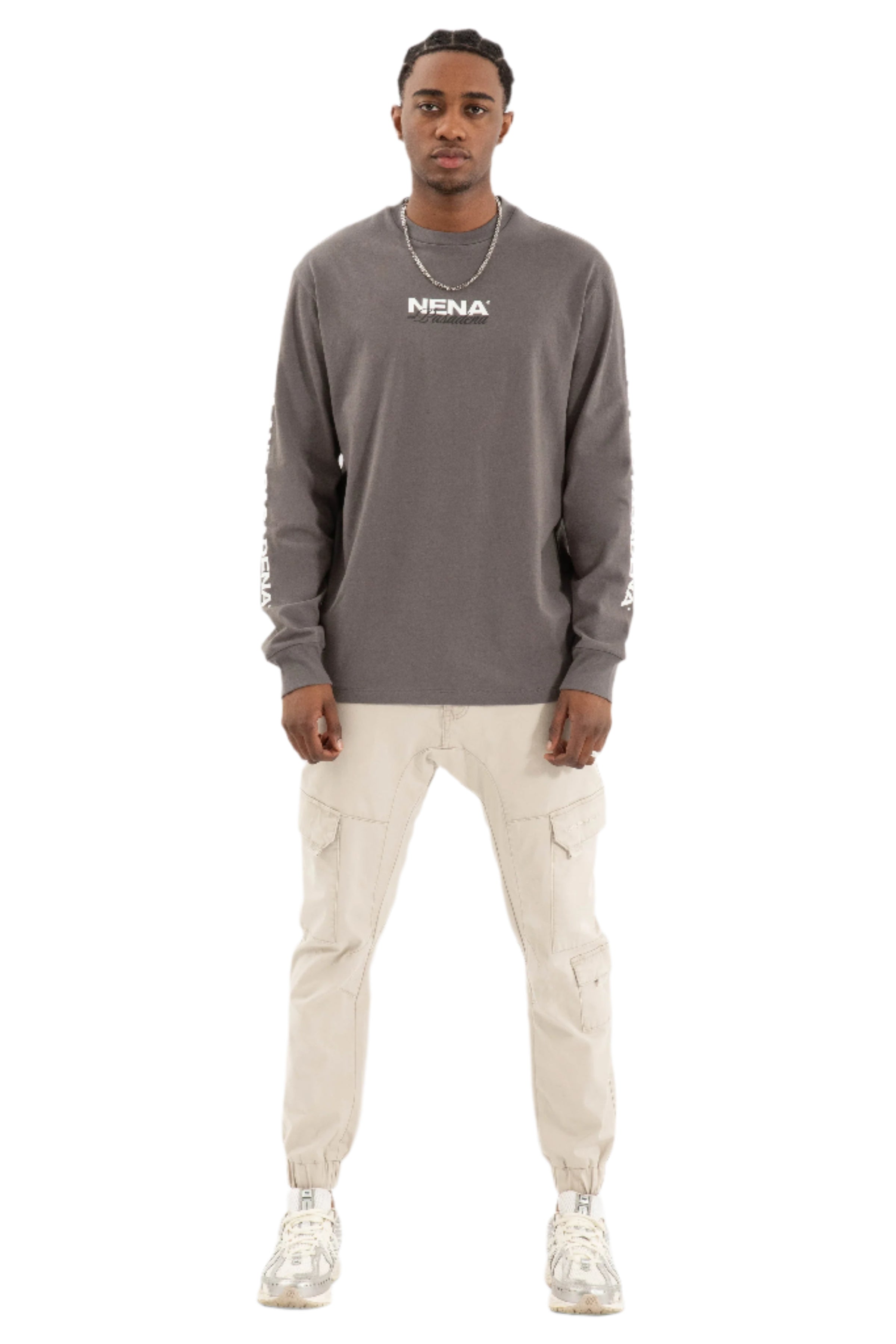 Nena And Pasadena - NXP Public Relaxed Long Sleeve Tee - Charcoal