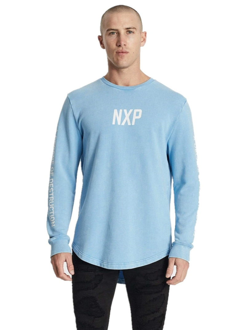 Nena And Pasadena - NXP Numbers Dual Curved Sweater- Acid Azure Blue